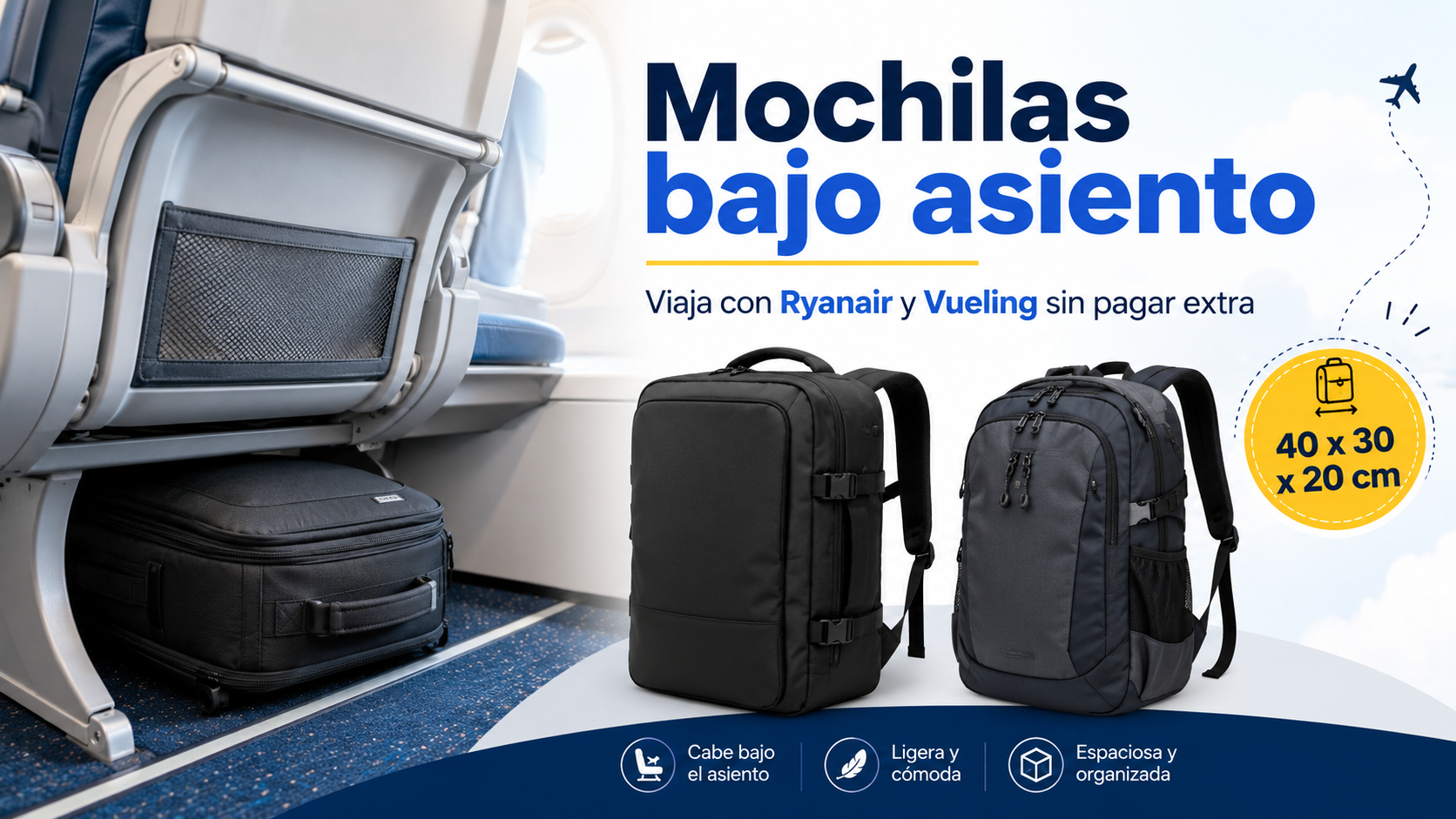 Mochilas bajo asiento para Ryanair y Vueling: viaja ligero y evita costes extra